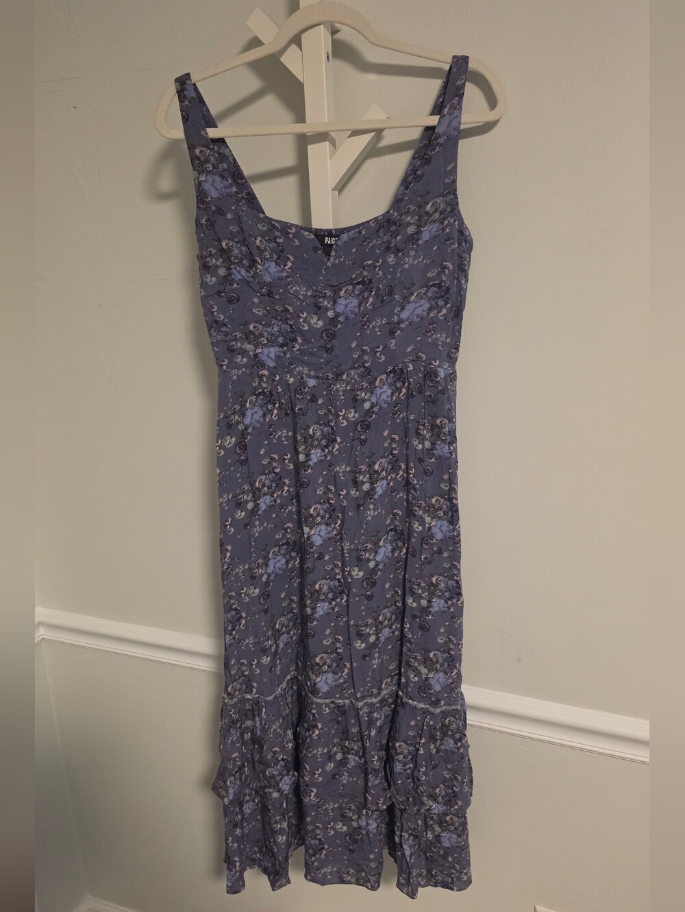 PAIGE Michelada Floral Print Tiered Midi Dress Sz Small Romance Cottagecore - Picture 12 of 14